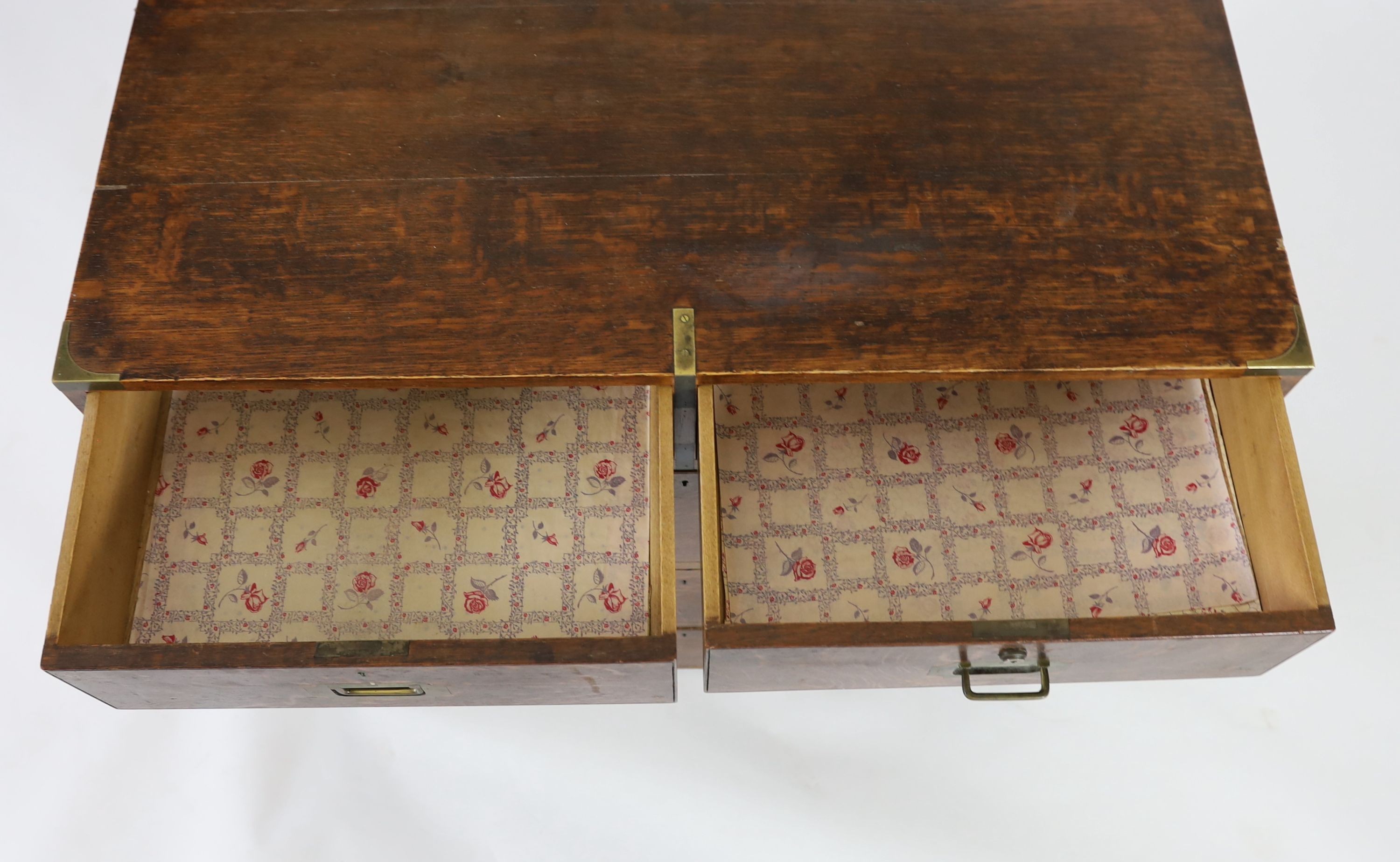 A late Victorian brass bound oak campaign chest, W.99cm D.45cm H.91cm